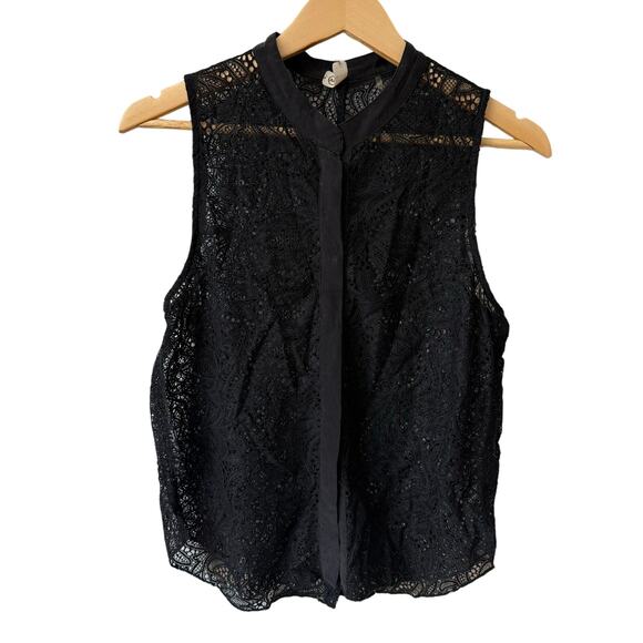 AG Adriano Goldschmied Black Lace Preppy Minimalist Blouse Black Medium - Picture 1 of 6